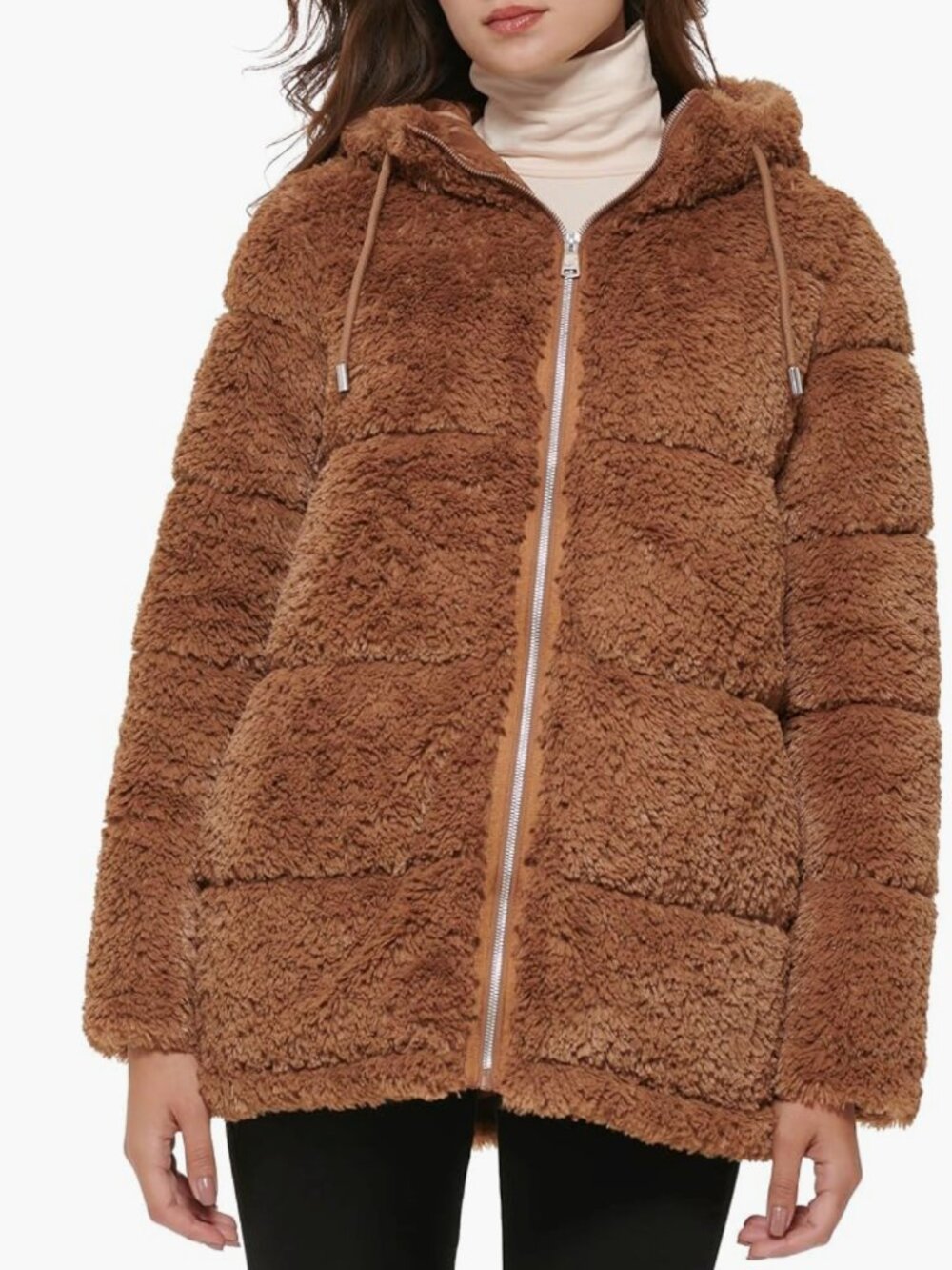 Kenneth Cole Womens Classic Faux Mink Style Faux Fur Coat